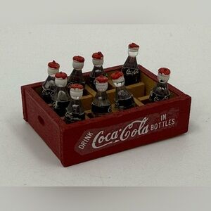 Vintage Miniature Mini Coke‎ Coca Cola Wood Crate & Mini Bottles 2” X 1.5”